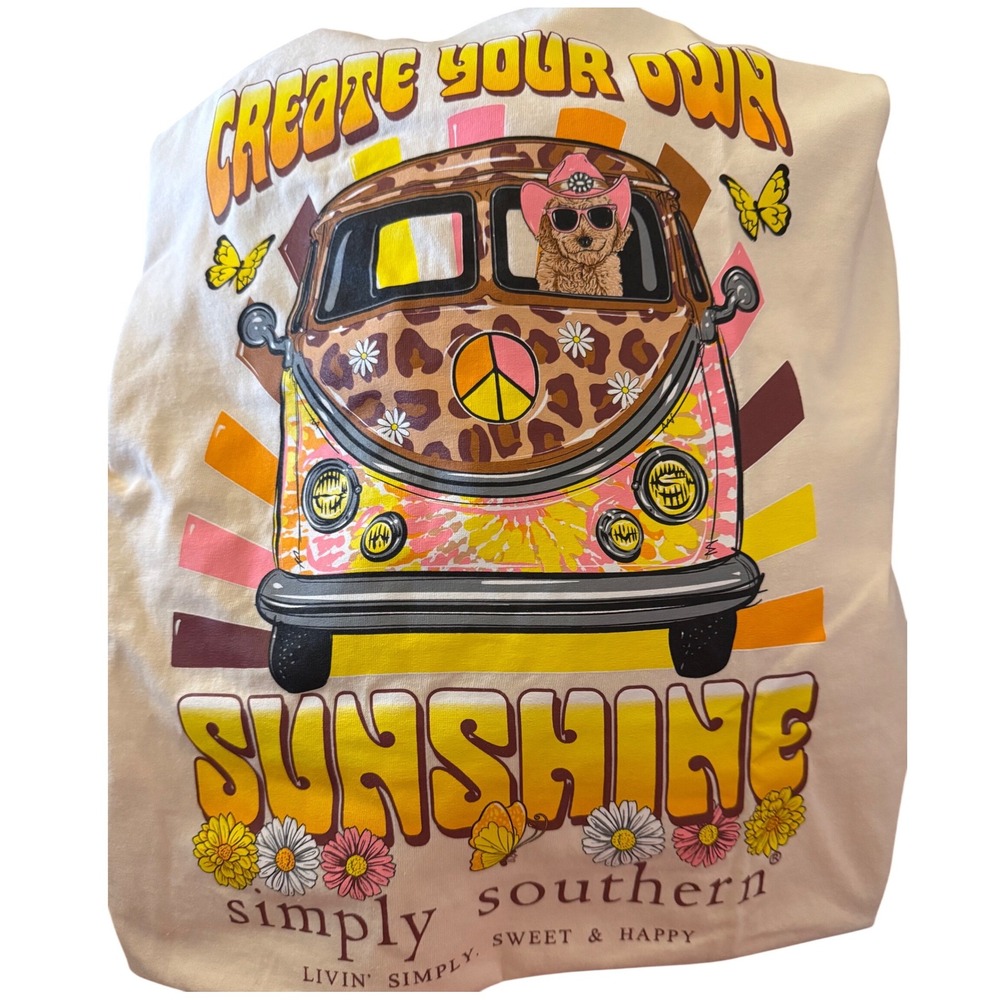 Simply Southern Create Your Own Sunshine  Tee Cream Retro Dog Van Shirt. NWT XXL
